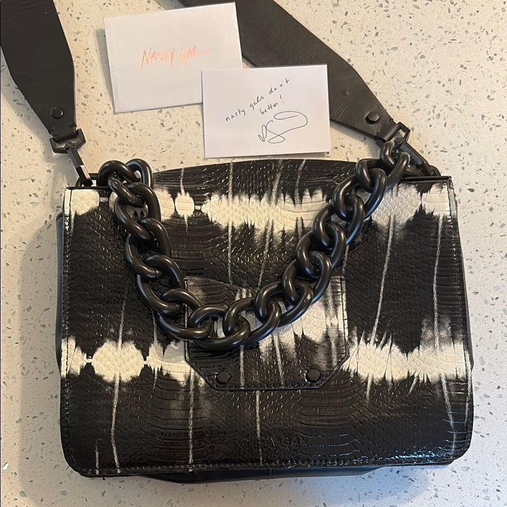 Nasty Gal Black and White Crossbody Bag Fall Retro